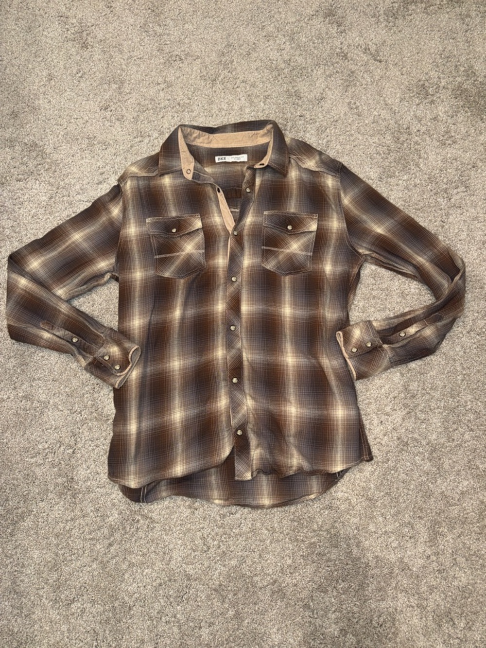 BKE Brown Plaid Men's Dress Shirt